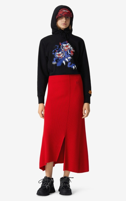 Kenzo Women Asymmetric Midi Skirt Medium Red